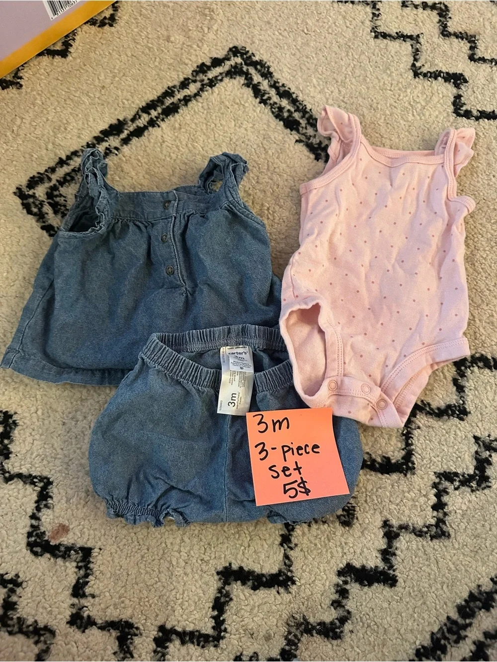 Carter's Denim Blue Top & Bloomers with Pink Polka Dot Bodysuit